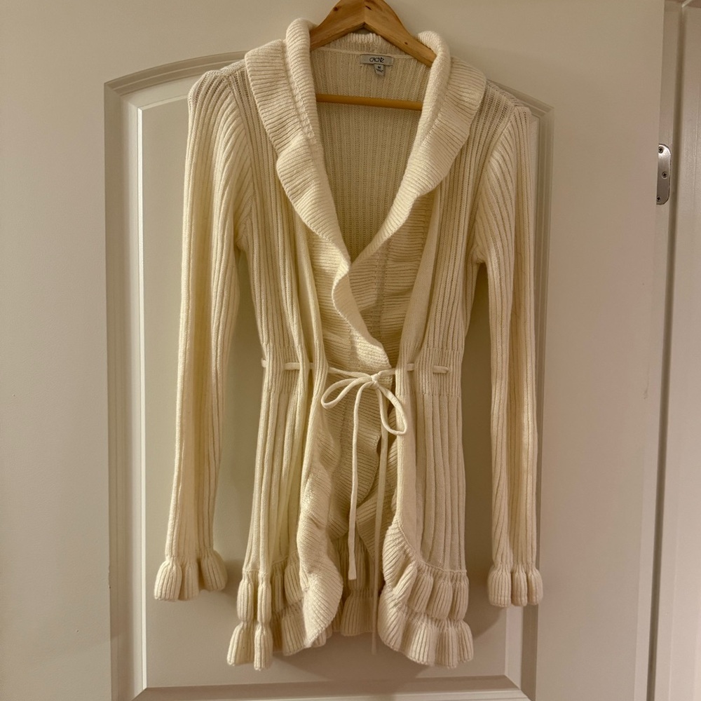 Cache Cozy Cream Jacket with Ruffle Trim